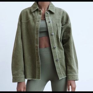 Zara Corduroy Raw Hem Shirt Jacket in Sage Green - XS